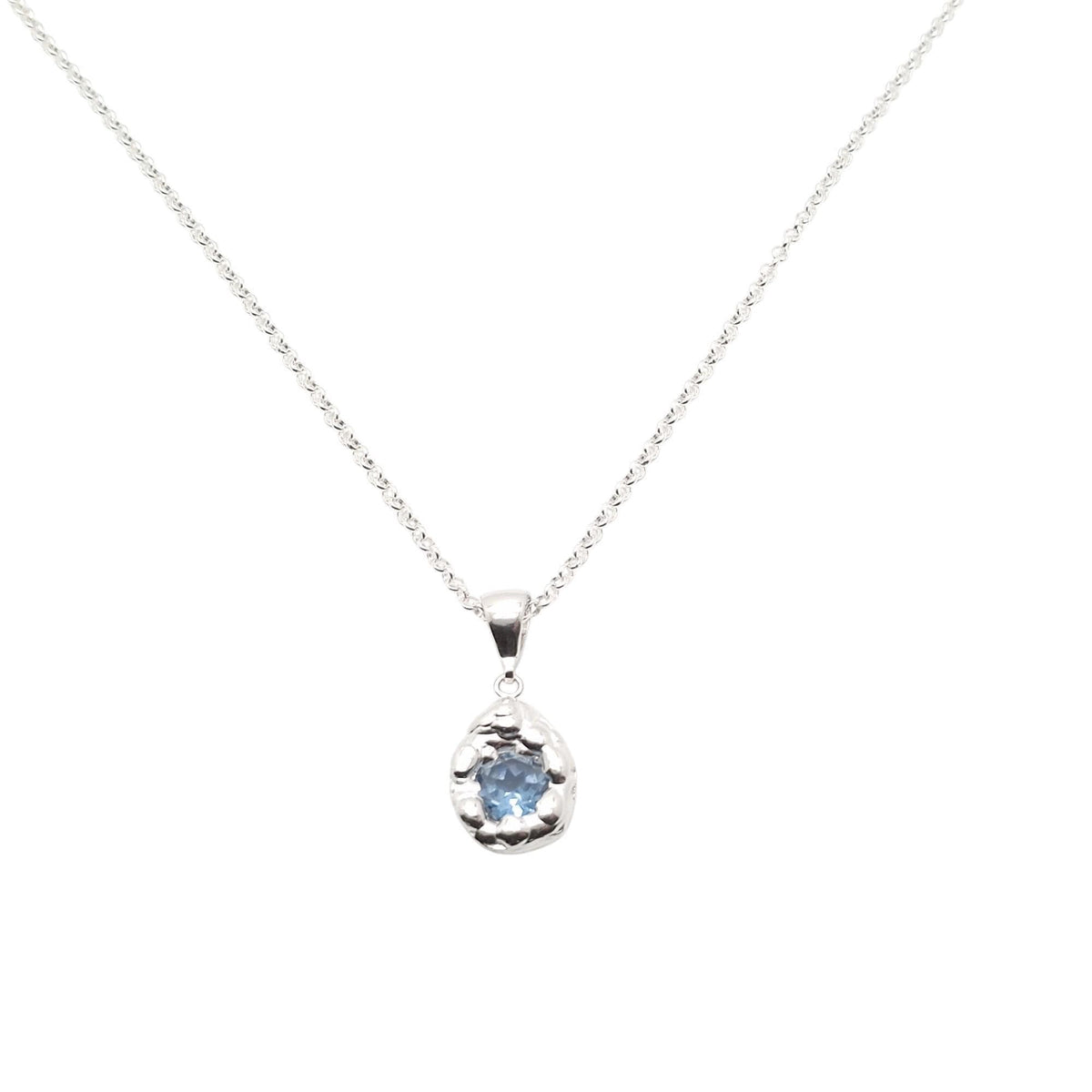 Free-Form Droplet Necklace | Light Blue CZ Talisman, front view