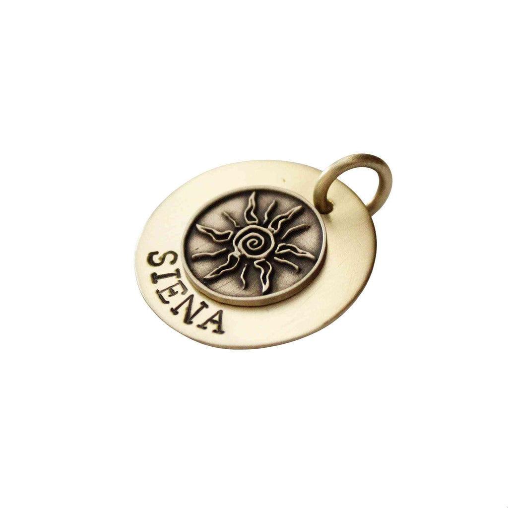 The Solstice Sigil | Artisan Tribal Sun Pet ID & Custom Engraved Dog Tag, front view
