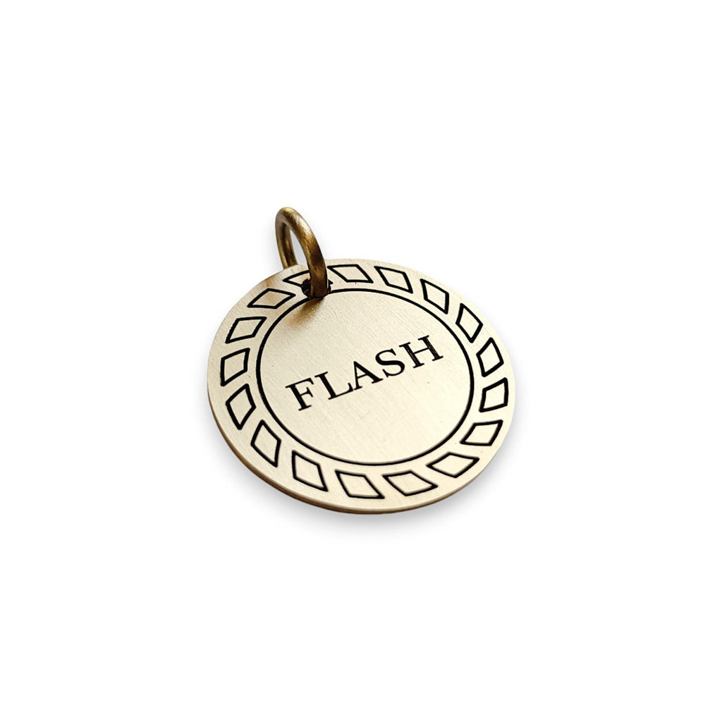 The Kinetic Token | Artisan Gear Pattern Pet ID & Custom Engraved Dog Tag, alternate angle