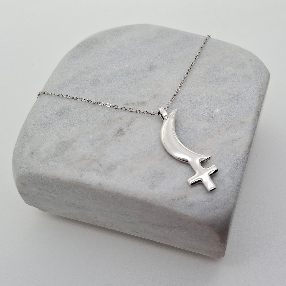 Black Moon Lilith Necklace | Sterling Silver Dark Feminine Glyph Pendant | Shadow Work Talisman, front view