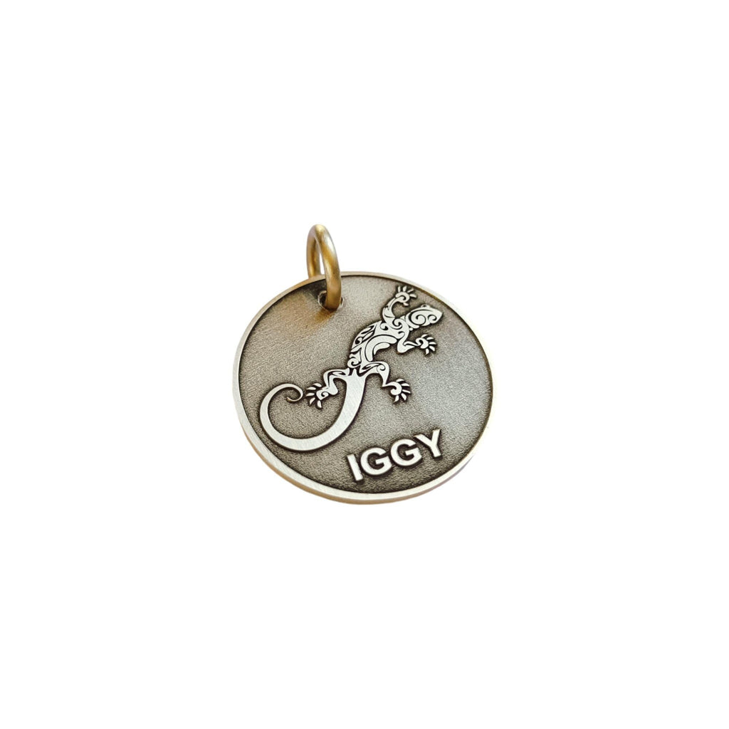 The Resilient Token | Artisan Gecko Pet ID & Custom Engraved Dog Tag, styled view