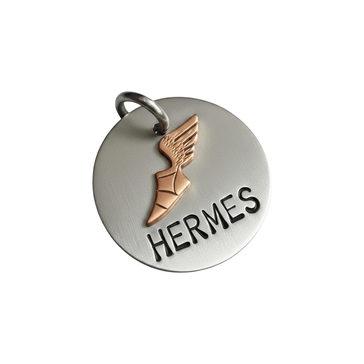 The Divine Messenger Token | Artisan Hermes Winged Sandal Pet ID & Custom Tag, alternate angle