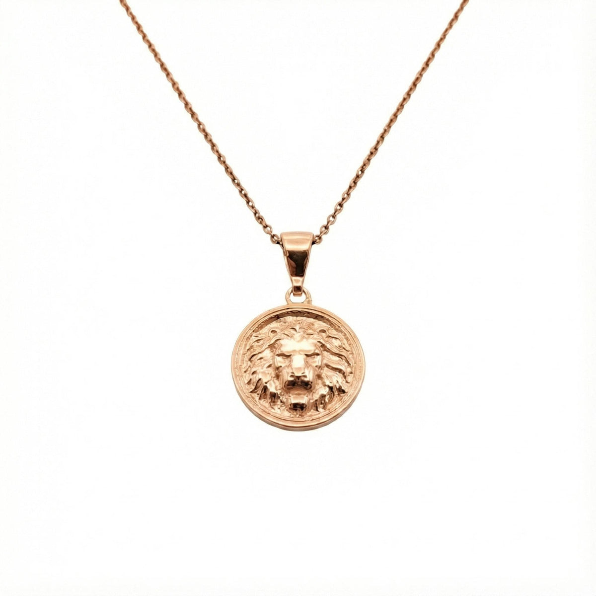 Lion Head Medallion | Leo Strength & Courage Talisman, in Rose Gold Plated finish