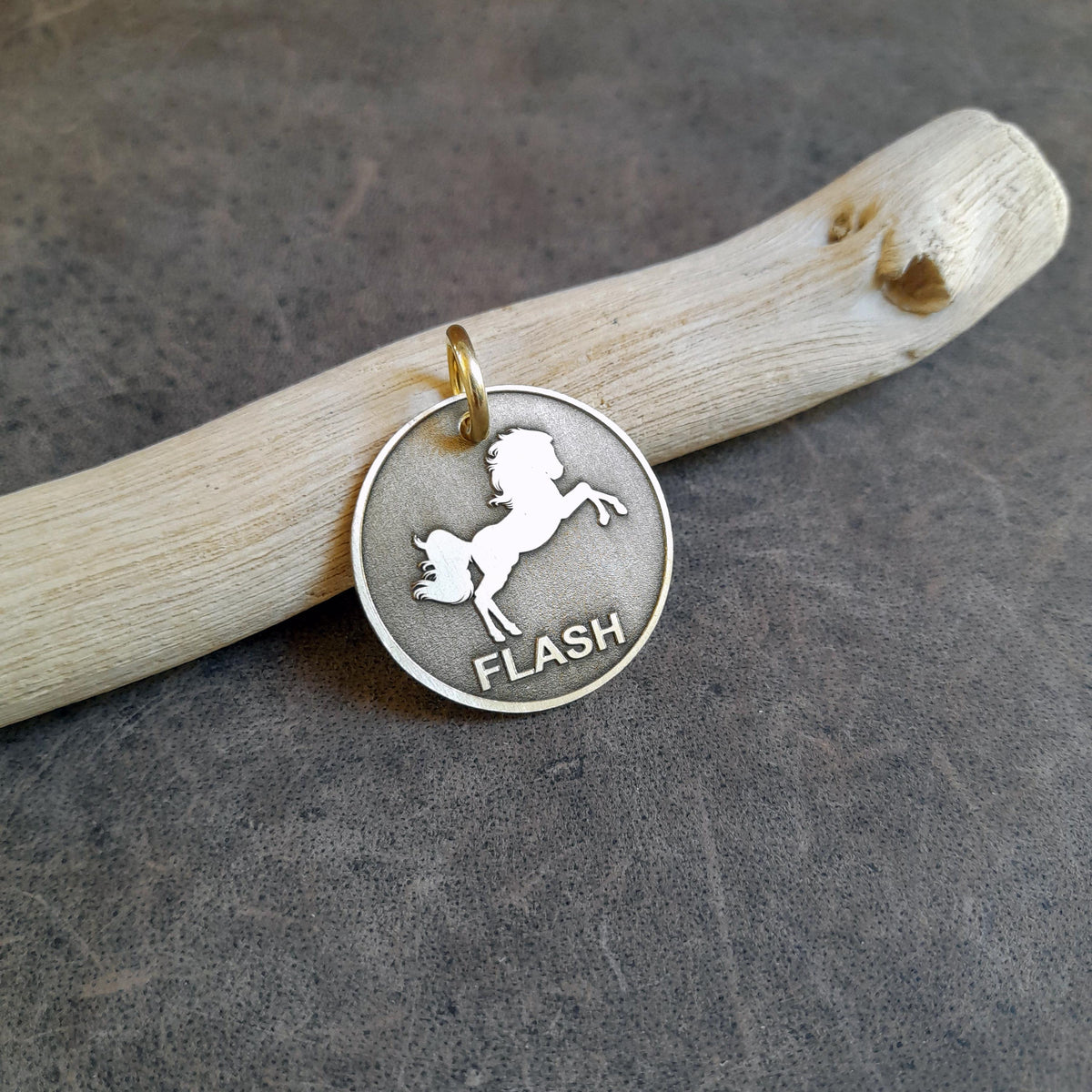 The Horse Token | Artisan Horse Pet ID & Custom Engraved Dog Tag, close-up detail