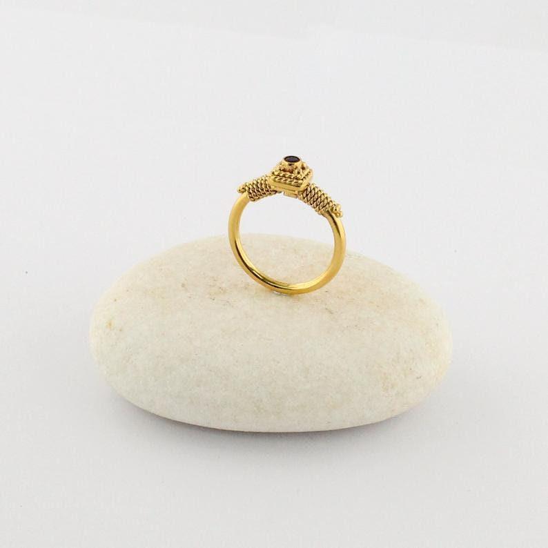 Ancient Greek Garnet Ring | Archaic Granulation Band, alternate angle