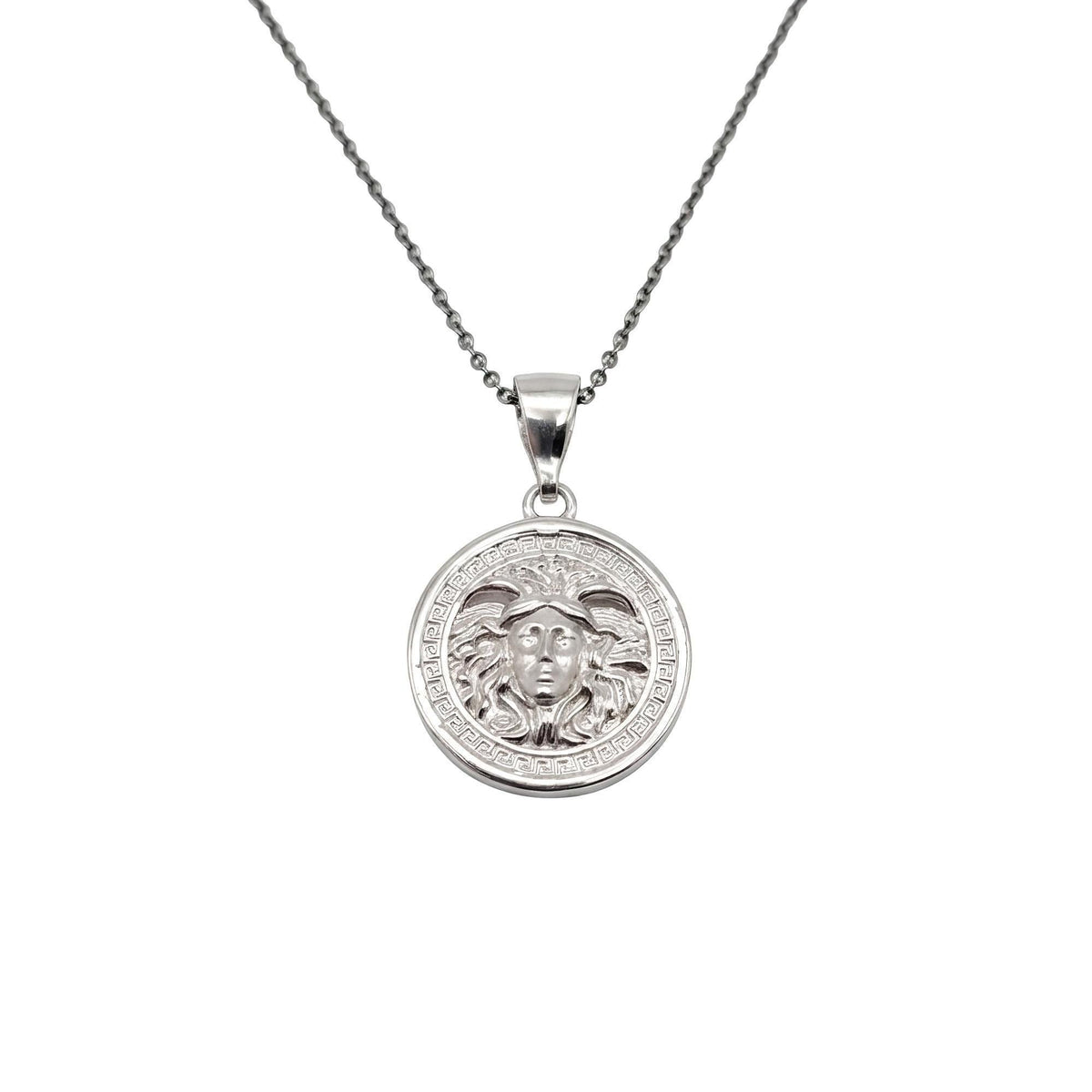 Medusa Medallion | Greek Mythology Protection Talisman, in White Gold Plated finish