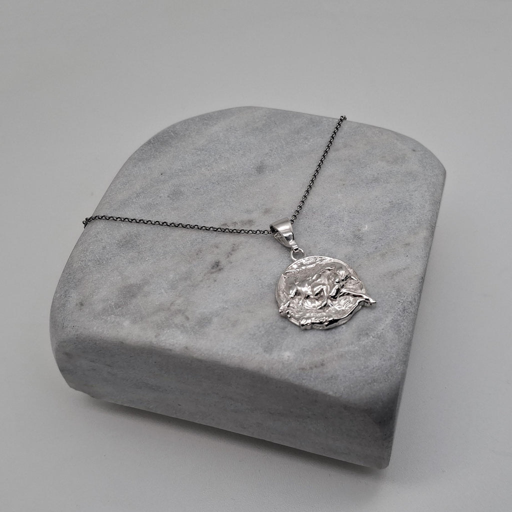Bull Medallion Necklace | Strength & Resilience Talisman, close-up detail