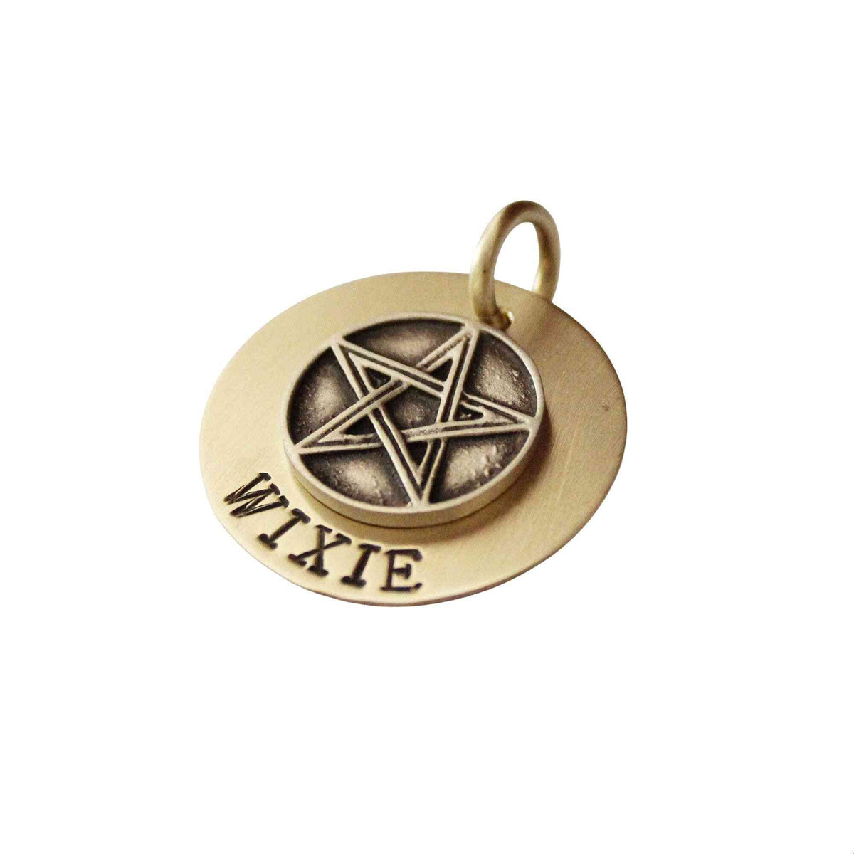 The Amulet Sigil | Artisan Pentagram Pet ID & Custom Engraved Dog Tag, close-up detail