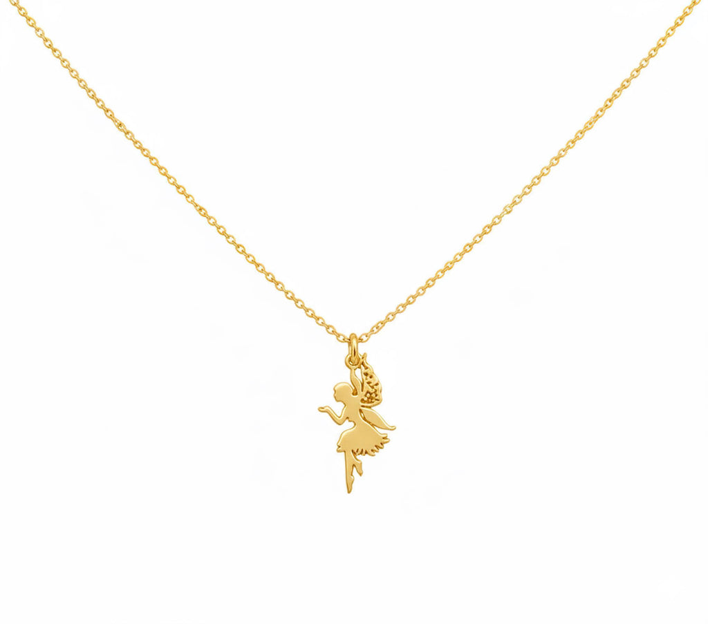 Fairy Necklace | Dainty 14K Solid Gold Charm | Children's Heirloom Keepsake, front view