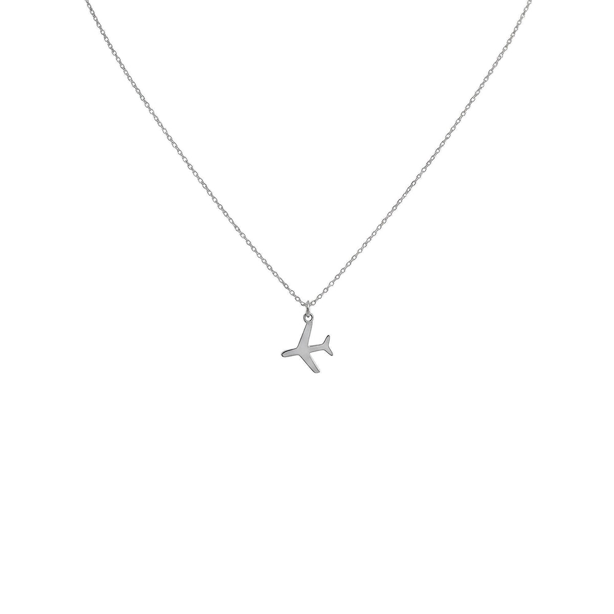 Airplane Necklace in white gold plated finish, dainty travel charm pendant