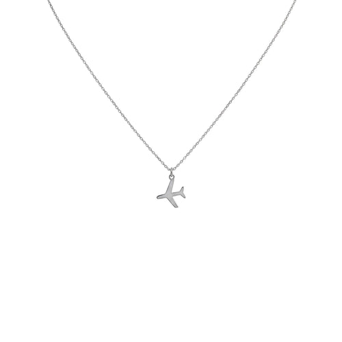 Airplane Necklace in white gold plated finish, dainty travel charm pendant
