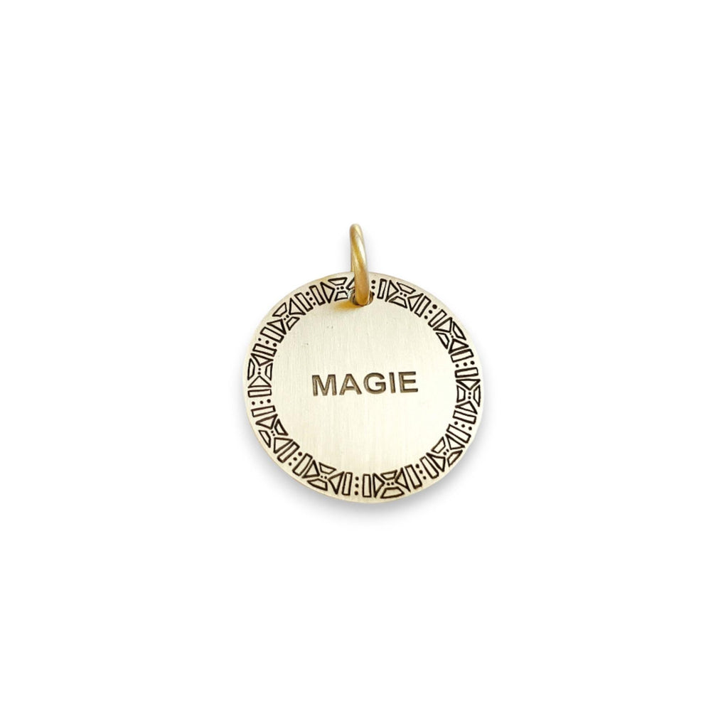 The Heritage Motif Token | Artisan Native Pattern Pet ID & Custom Engraved Dog Tag, front view