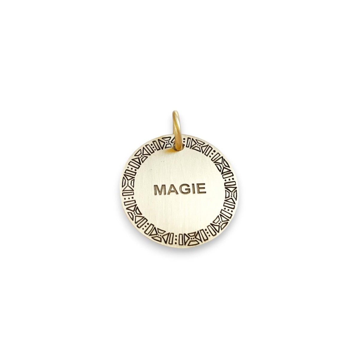 The Heritage Motif Token | Artisan Native Pattern Pet ID & Custom Engraved Dog Tag, front view