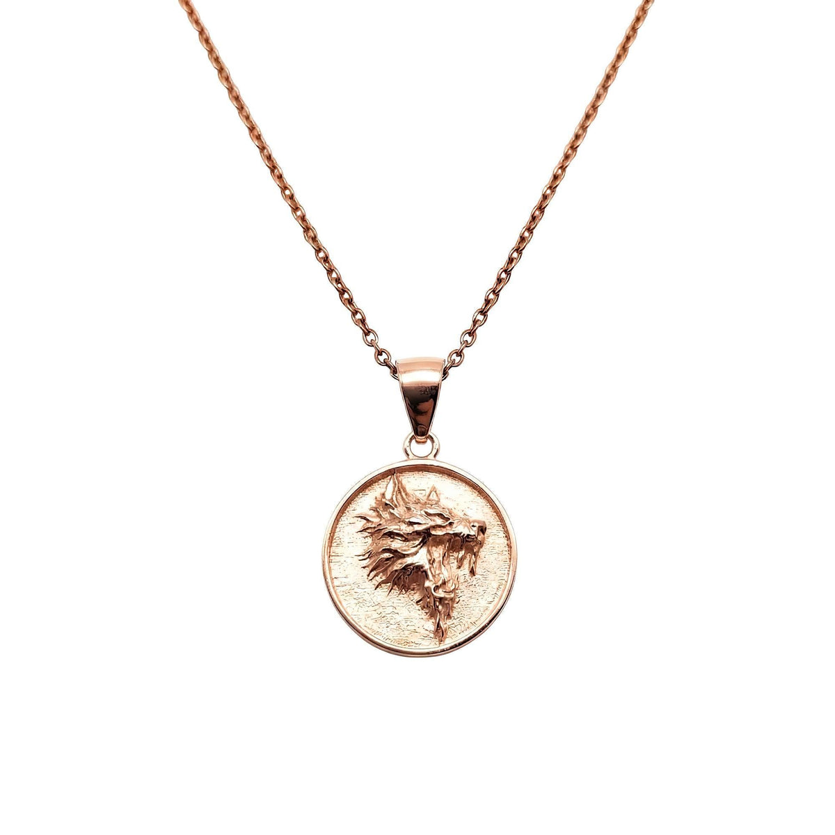 Wolf Medallion Necklace | Wild Spirit Talisman, in Rose Gold Plated finish