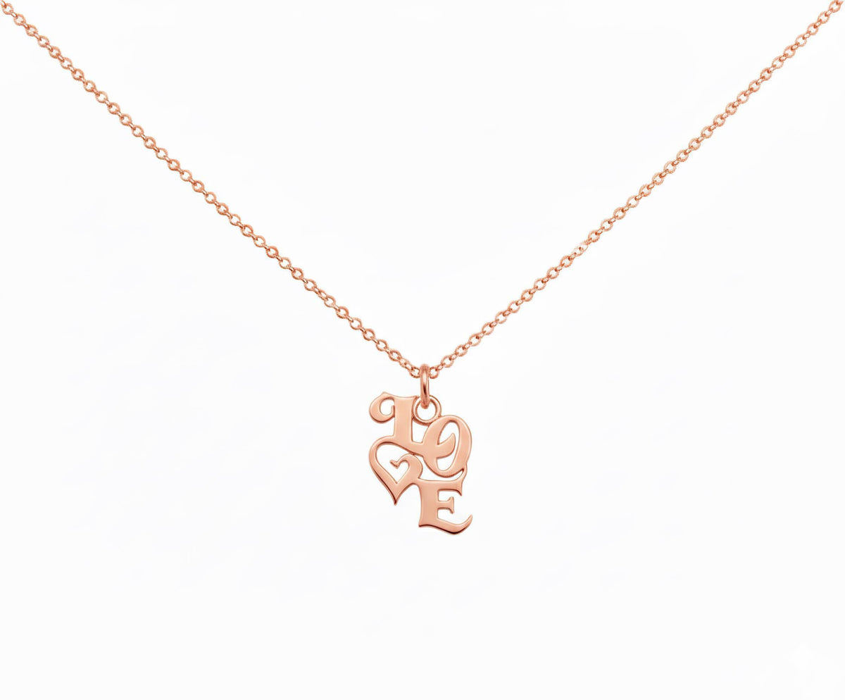 LOVE Script Necklace | Romantic Sentiment Talisman, in Rose Gold Plated finish