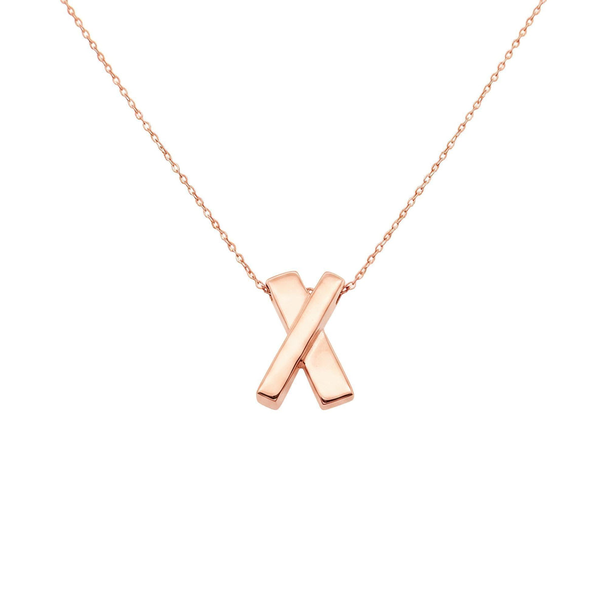 Minimalist Sterling Silver X Necklace | Dainty Kiss Cross Charm | Geometric Layering Pendant, in Rose Gold Plated finish