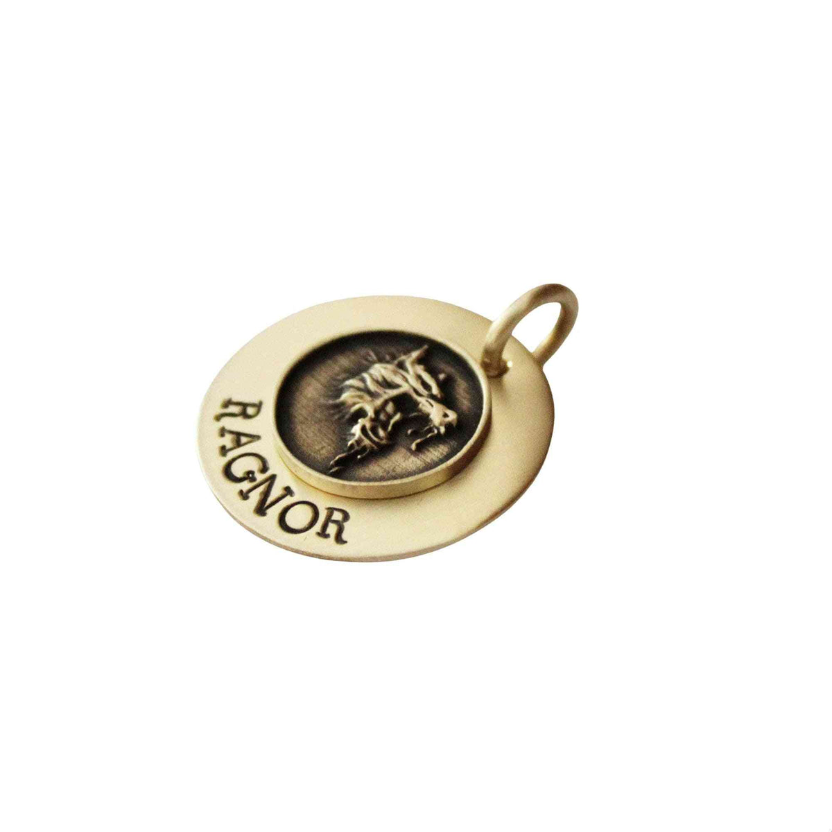 The Fierce Wolf Sigil | Artisan Mixed Metal Pet ID & Custom Engraved Dog Tag, styled view