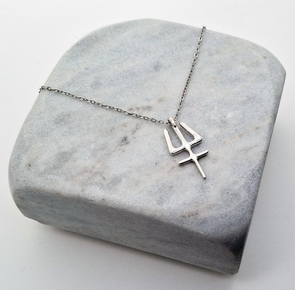 Neptune Trident Necklace | Sterling Silver Poseidon Glyph Pendant | Pisces Astrology Talisman, additional detail