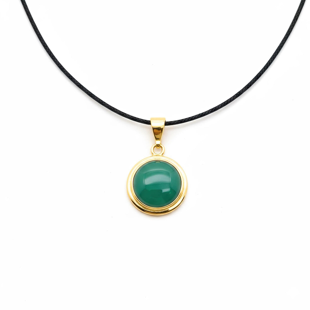 Green Agate Pendant Necklace | Sterling Silver Circle Gemstone Medallion | Heart Chakra Healing Talisman, close-up detail
