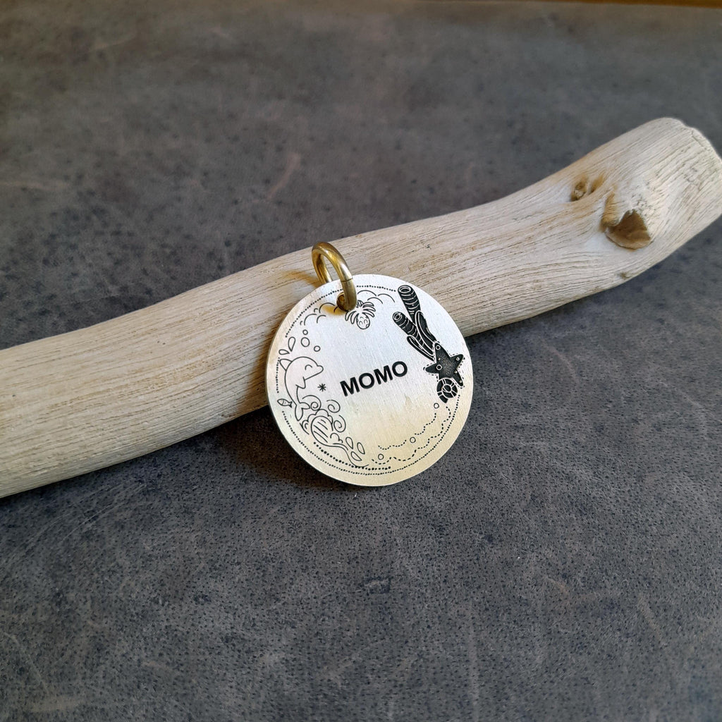 The Oceanic Adventure Token | Artisan Marine Pet ID & Custom Engraved Dog Tag, close-up detail