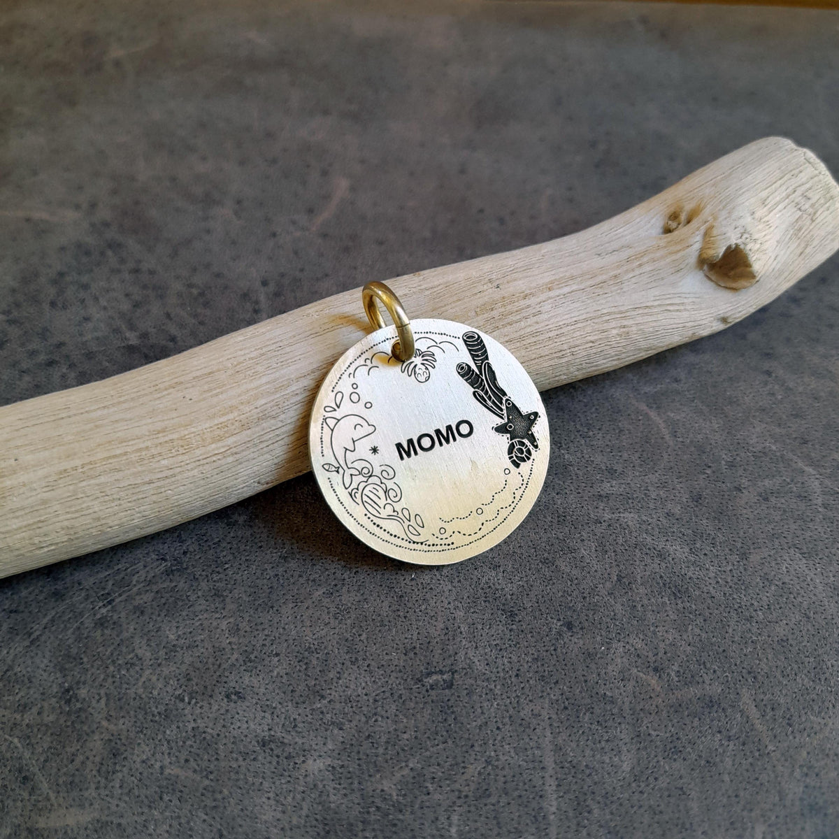 The Oceanic Adventure Token | Artisan Marine Pet ID & Custom Engraved Dog Tag, close-up detail