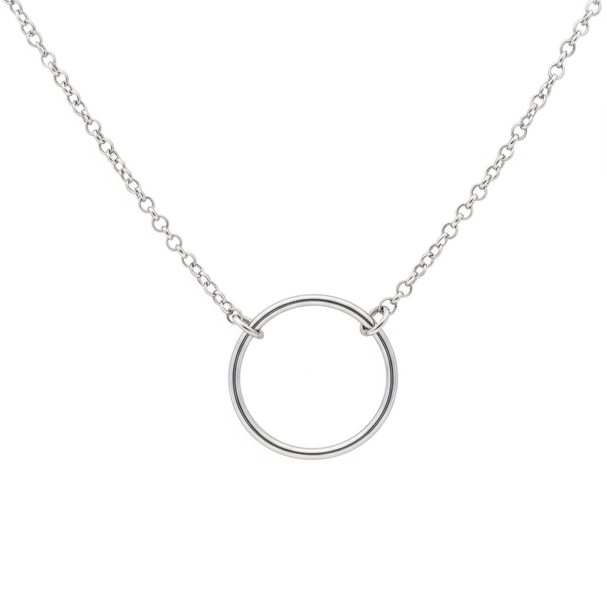 Circle Karma Necklace | Minimalist Infinity Talisman, in White Gold Plated finish