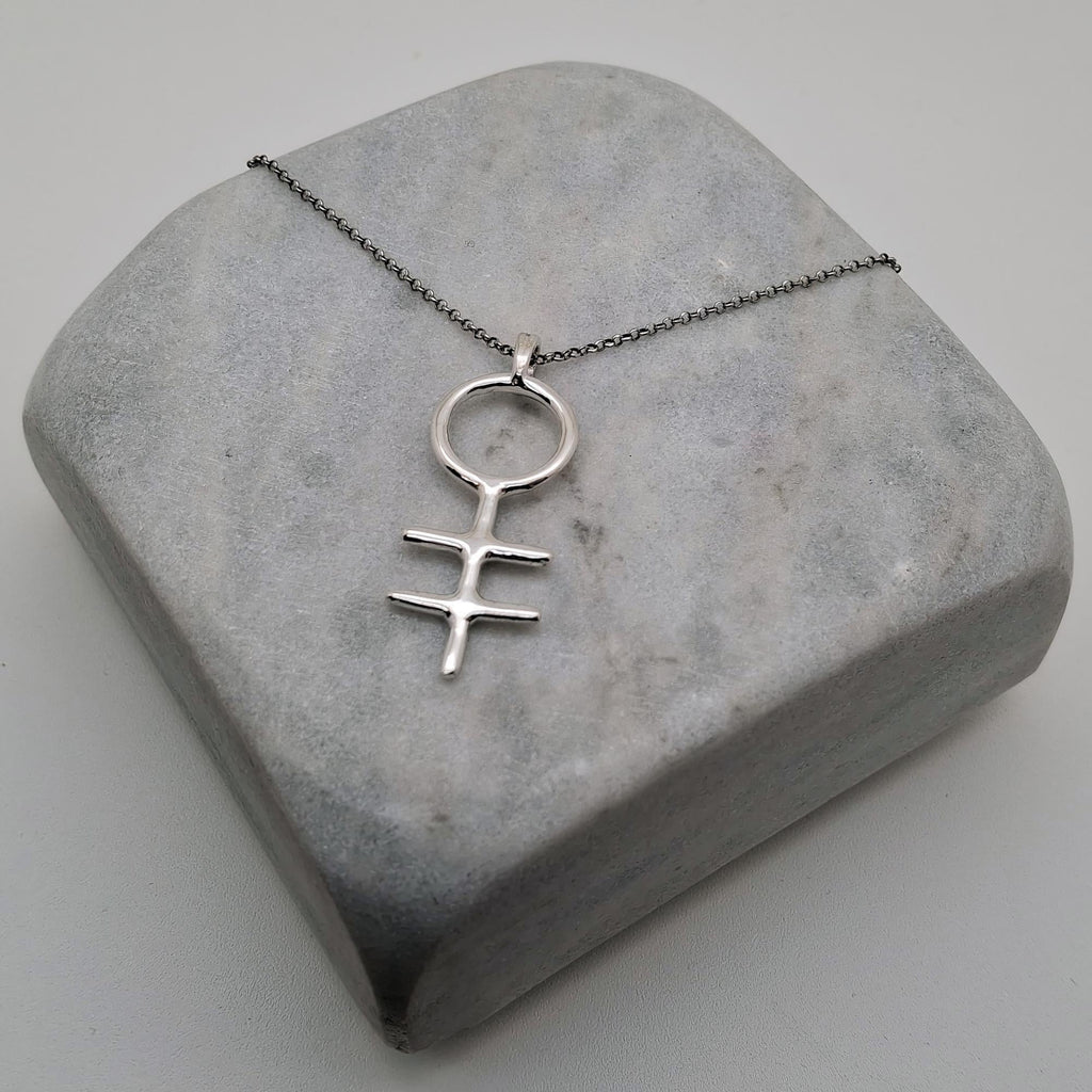Alchemical Double Cross Necklace | Venus Symbol Charm, close-up detail