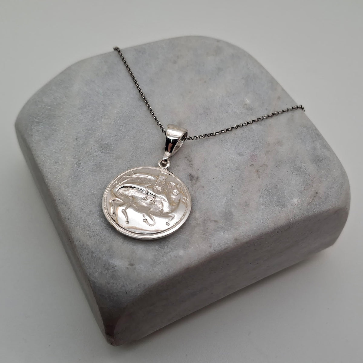 Bull Leaping Necklace: Minoan Coin Pendant Gold Plated Silver, front view