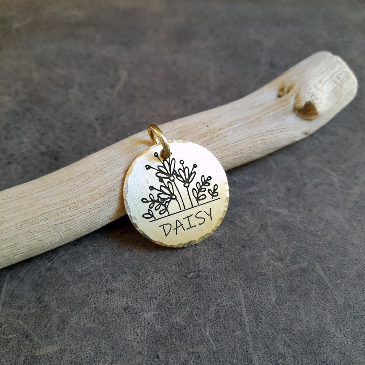 The Wildflower Bloom Token | Artisan Floral Pet ID & Custom Engraved Dog Tag, close-up detail