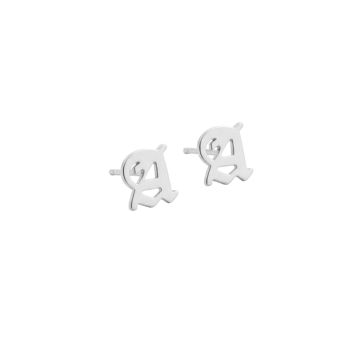Initial Stud Earrings | Old English Lettering, alternate angle