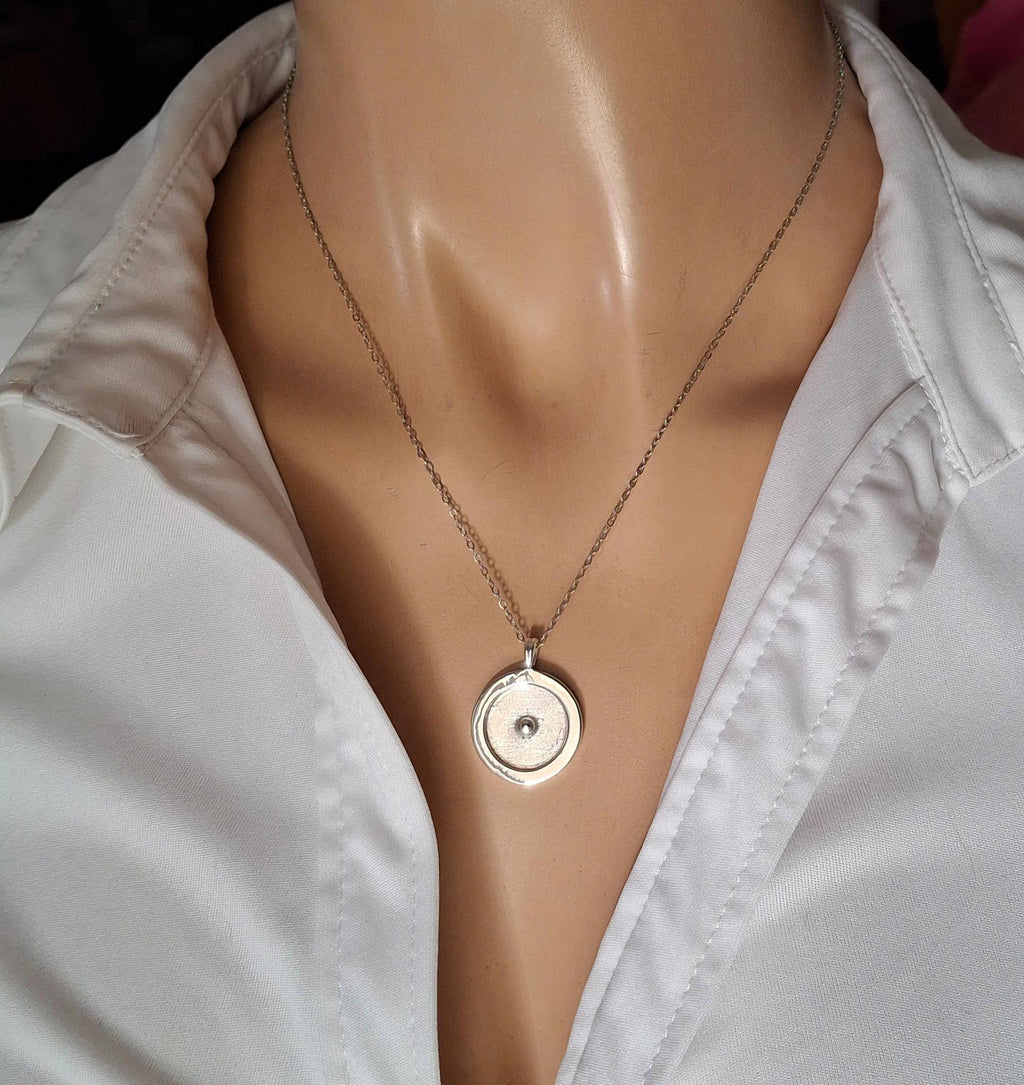 Circumpunct Necklace | Sterling Silver Sacred Geometry Pendant | Minimalist Monad Talisman, close-up detail