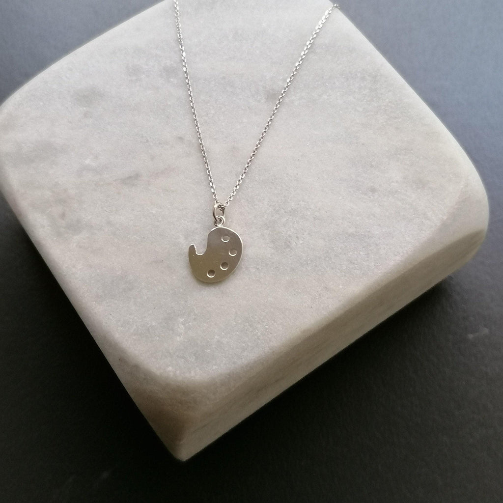 Artist Palette Necklace | Sterling Silver Painter Charm | Creative Expression Pendant, front view
