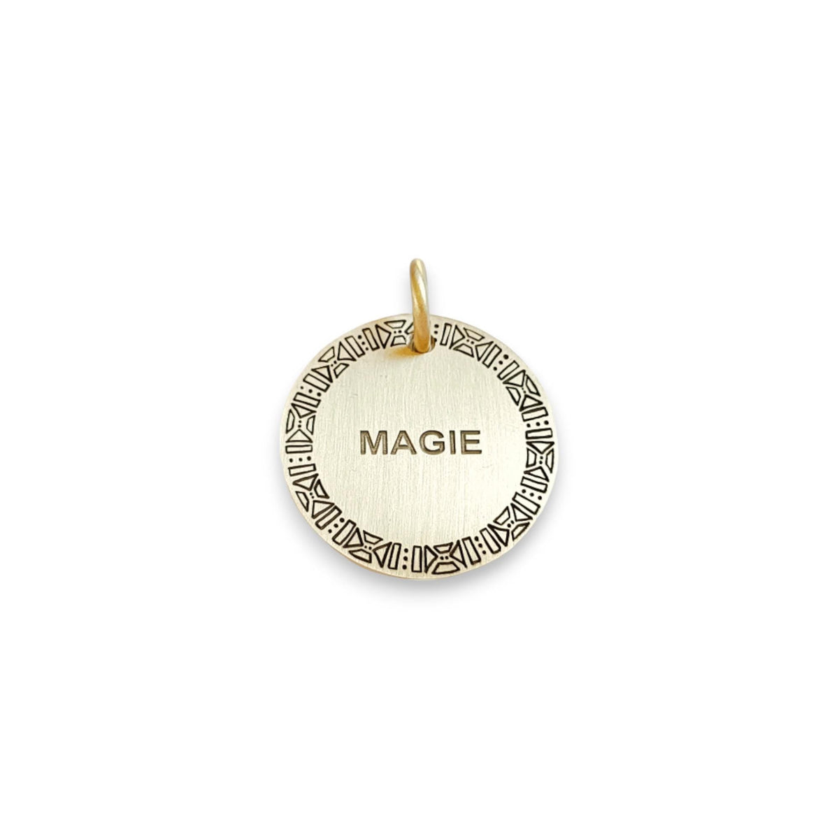 The Heritage Motif Token | Artisan Native Pattern Pet ID & Custom Engraved Dog Tag, styled view
