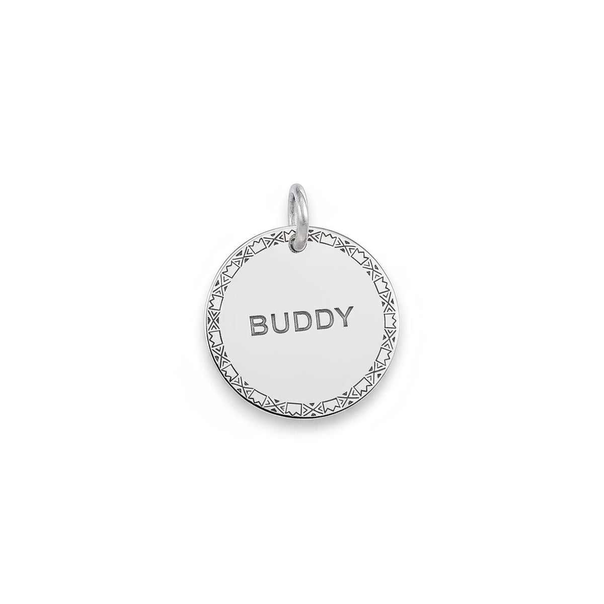 Aztec Dog ID Tag | Geometric Sterling Silver Custom Pet Tag | Tribal Engraved Dog Tag, close-up detail