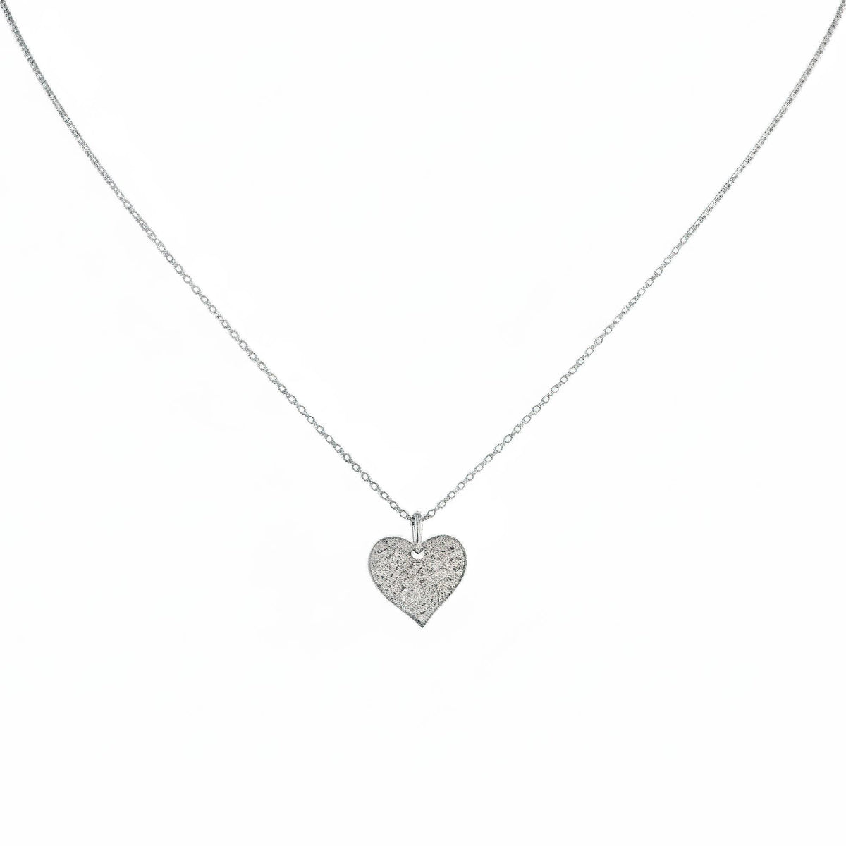 Hammered Heart Necklace | Textured Sterling Silver Pendant | Dainty Romantic Love Charm, in White Gold Plated finish