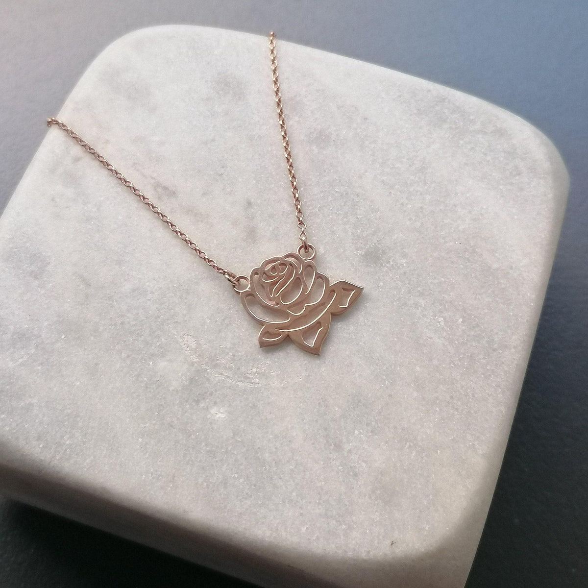 Dainty Rose Necklace | Romantic Floral Talisman, close-up detail