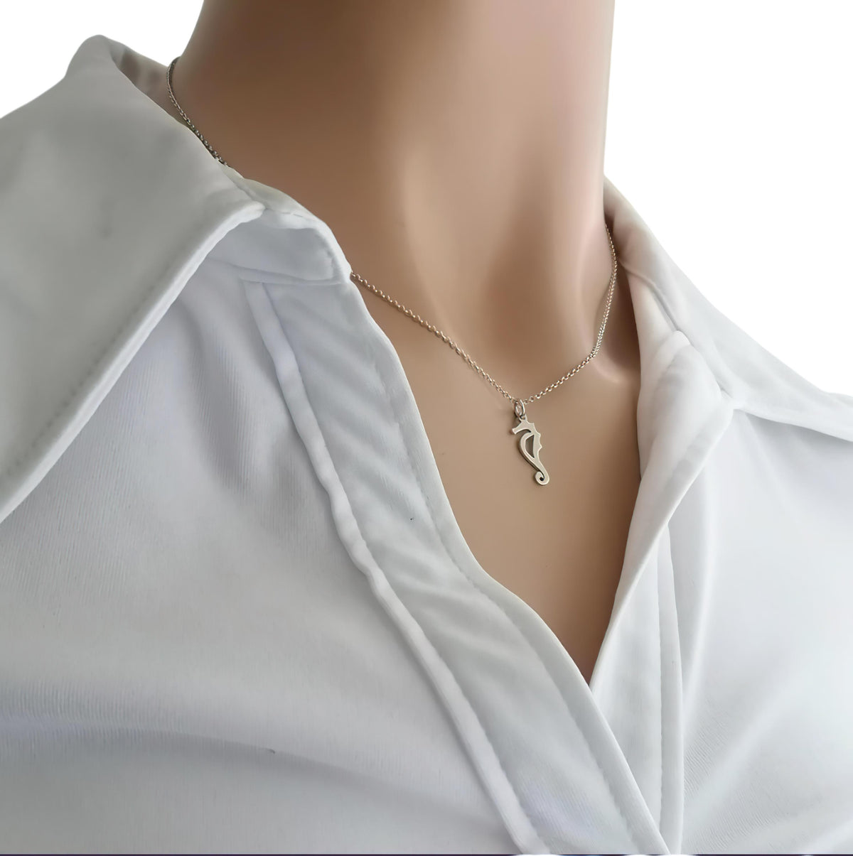 Minimalist Seahorse Necklace | Ocean Fortune Talisman, close-up detail