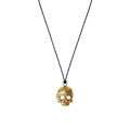 Brass Skull Necklace | 3D Gothic Memento Mori Pendant | Black Jade Cord Talisman, in Yellow Gold Plated finish
