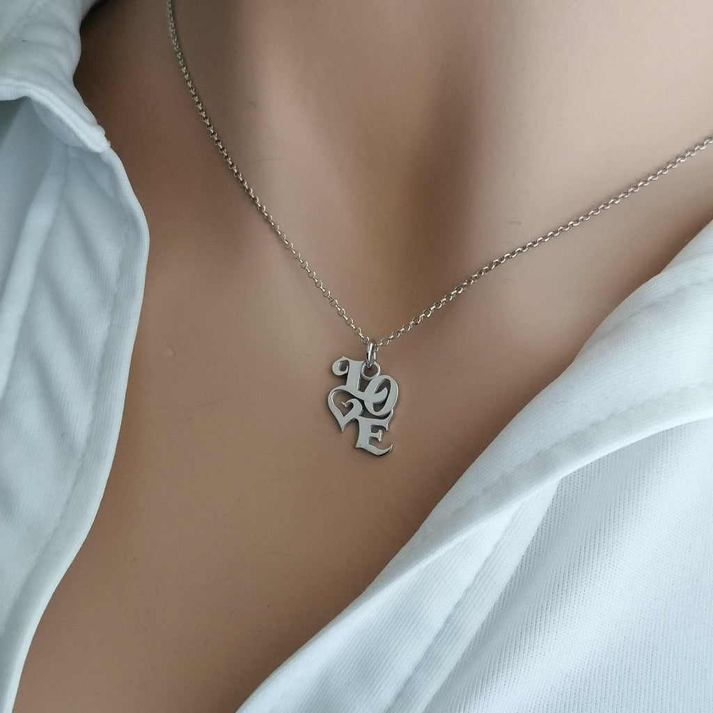 LOVE Script Necklace | Romantic Sentiment Talisman, styled view