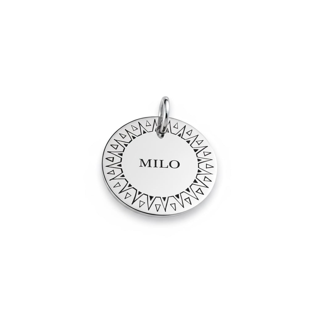 Silver Sun Dog Tag | Custom Geometric Pet ID Collar Charm, alternate angle