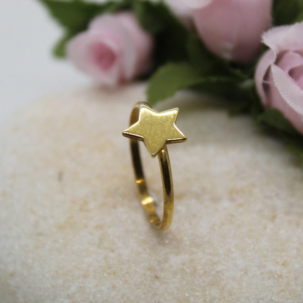 Sterling Silver Star Ring | Dainty Celestial Stacking Band | Wishing Star Talisman, front view