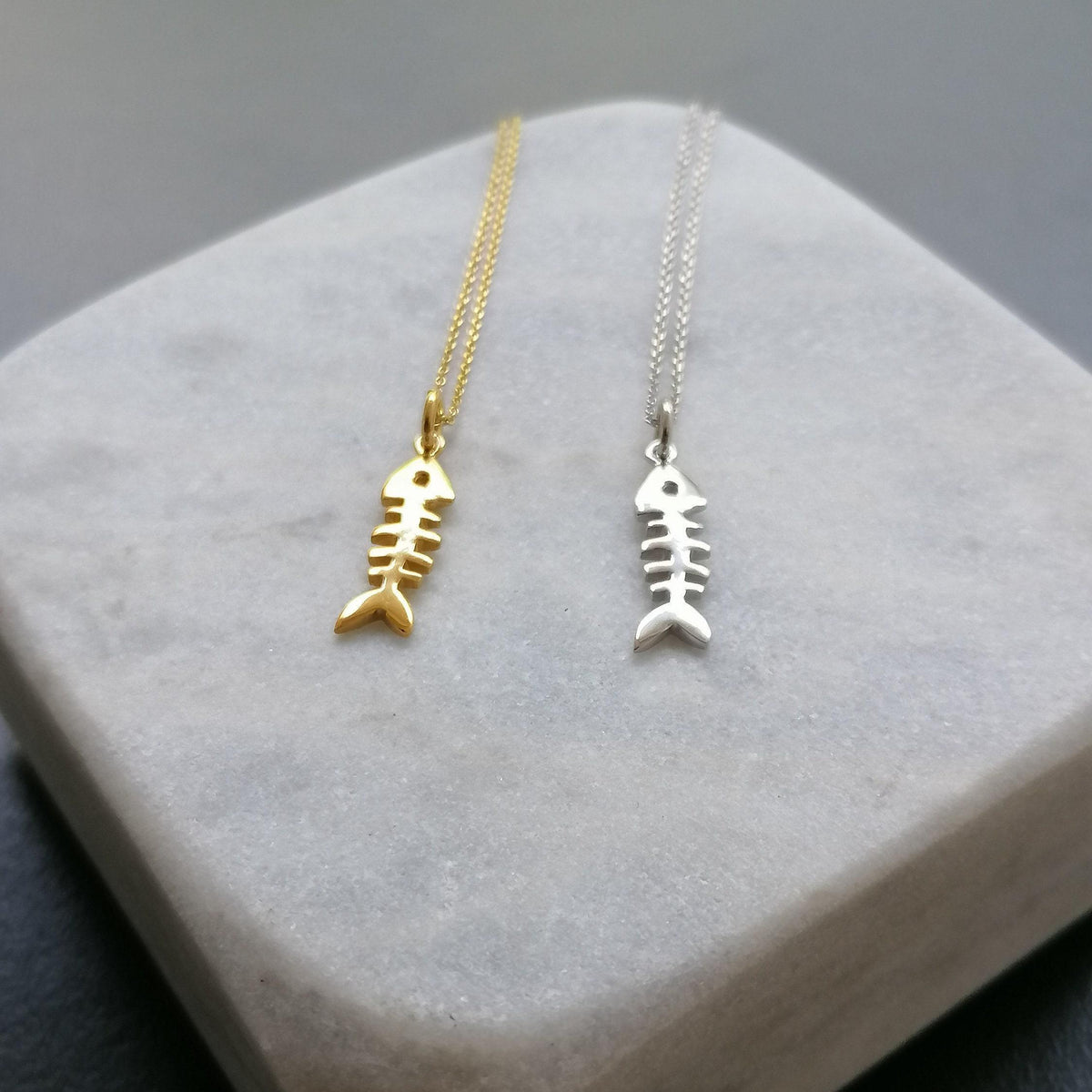 Fishbone Charm Necklace | Solid 14K Gold Nautical Talisman