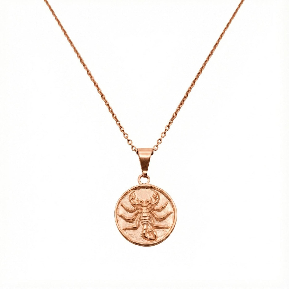 Scorpion Medallion Necklace | Scorpio Zodiac Talisman, in Rose Gold Plated finish