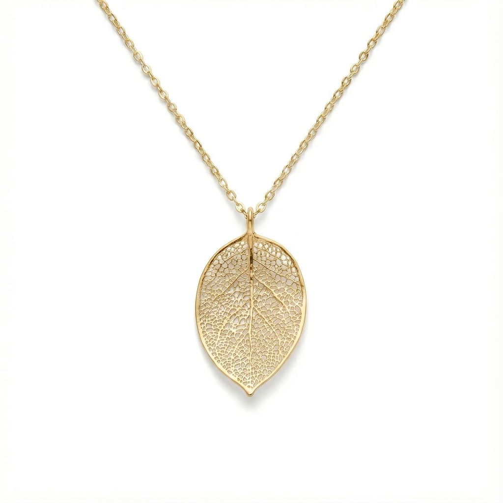 Pressed Leaf Charm Necklace | Botanical Renewal Talisman, in Yellow Gold Plated finish