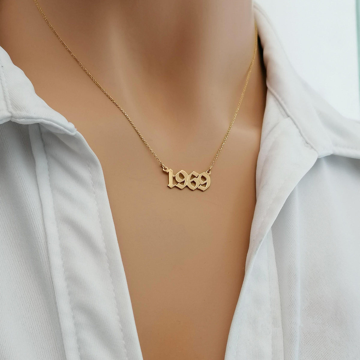 Custom Date Necklace | Old English Font Talisman, alternate angle