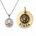 Lion Bond — lion head necklace and lion sigil dog tag worn together as the symbolon pair
