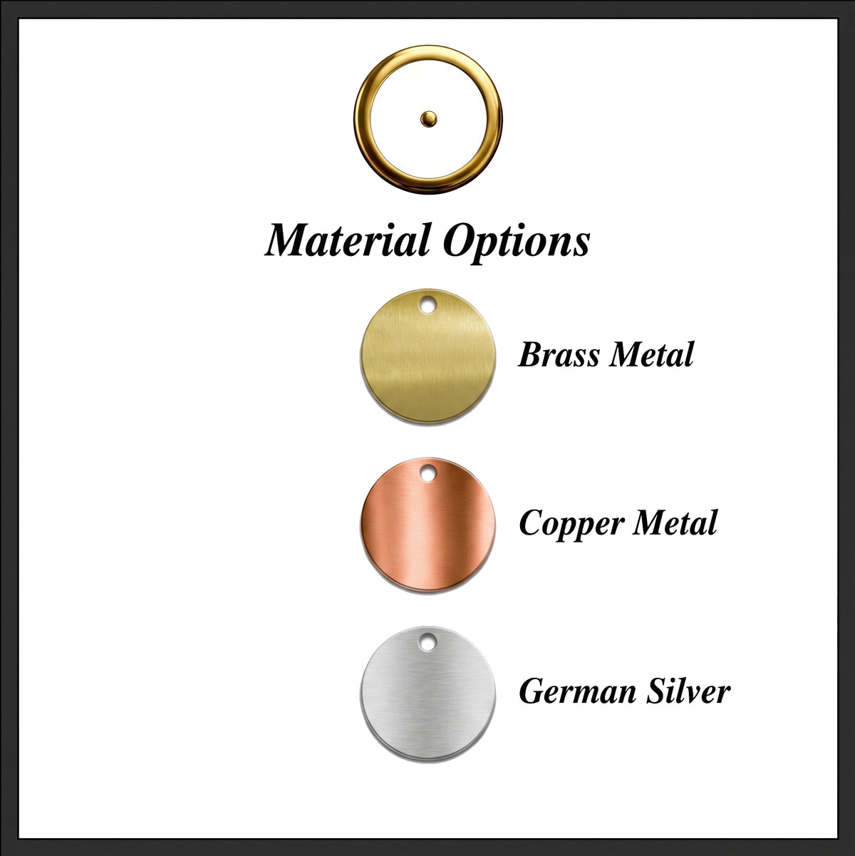 Available metal finish options chart for pet ID tags