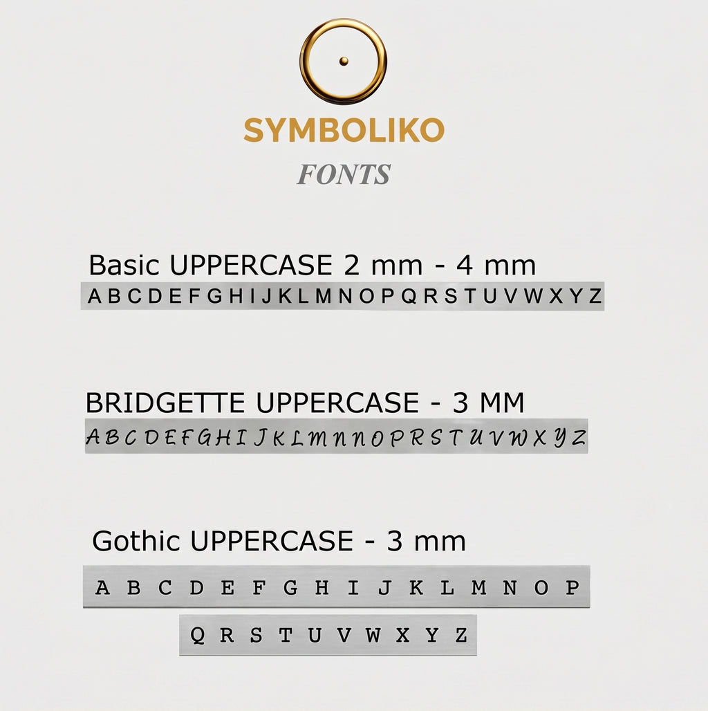Available hand-stamped font style options chart