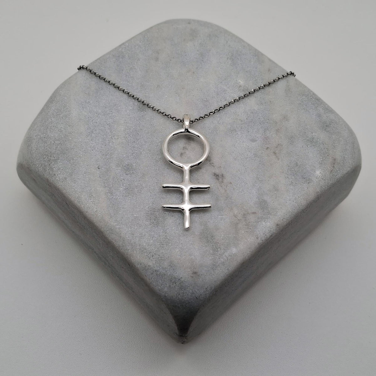 Alchemical Double Cross Necklace | Venus Symbol Charm, alternate angle