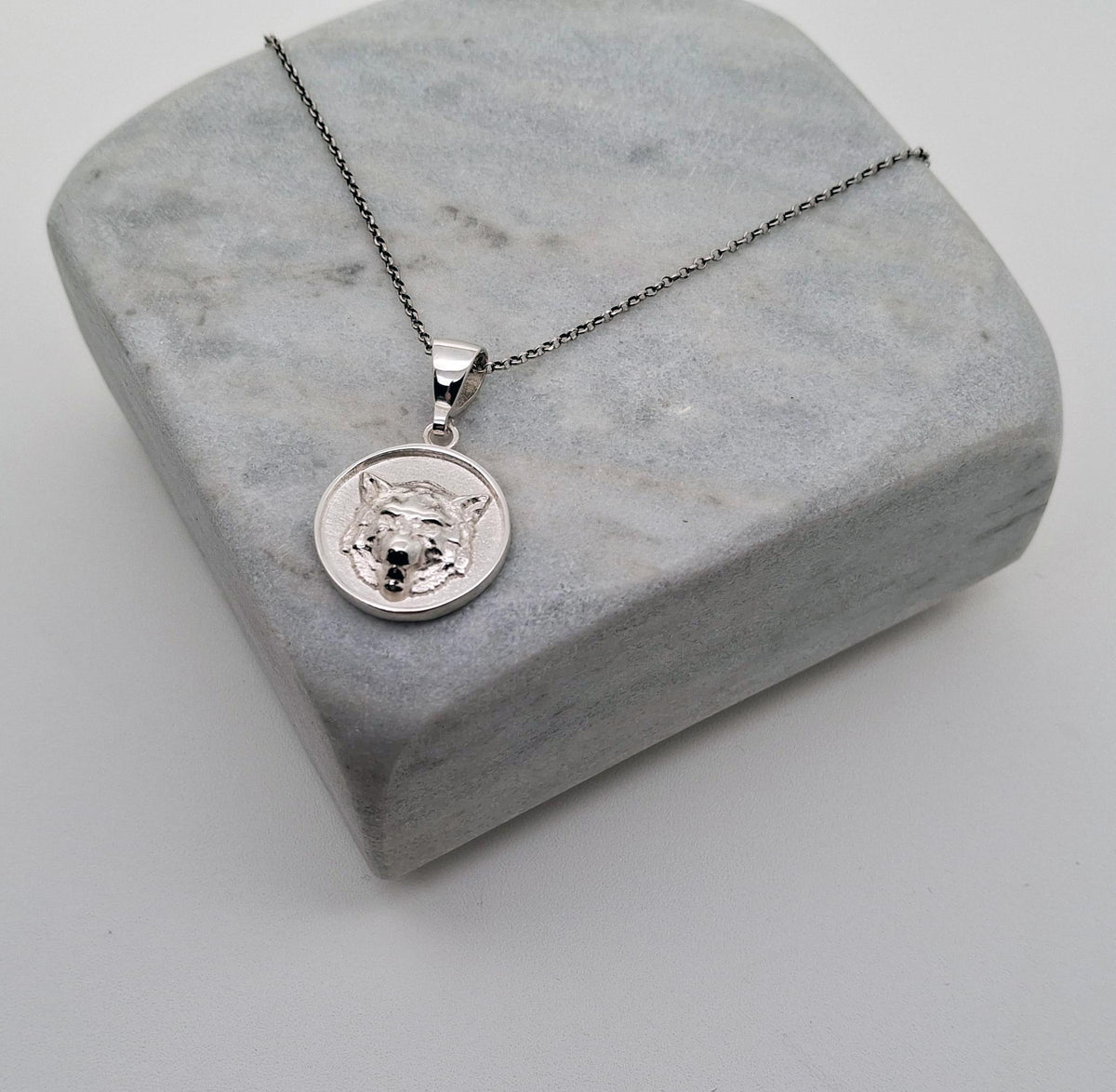 Howling Wolf Necklace - Sterling Silver Wild Spirit Medallion, alternate angle